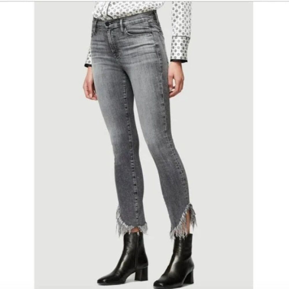 FRAME Le High Skinny Jeans Frayed Hem Whiskered Stretch Berwick Black Sz 23-24